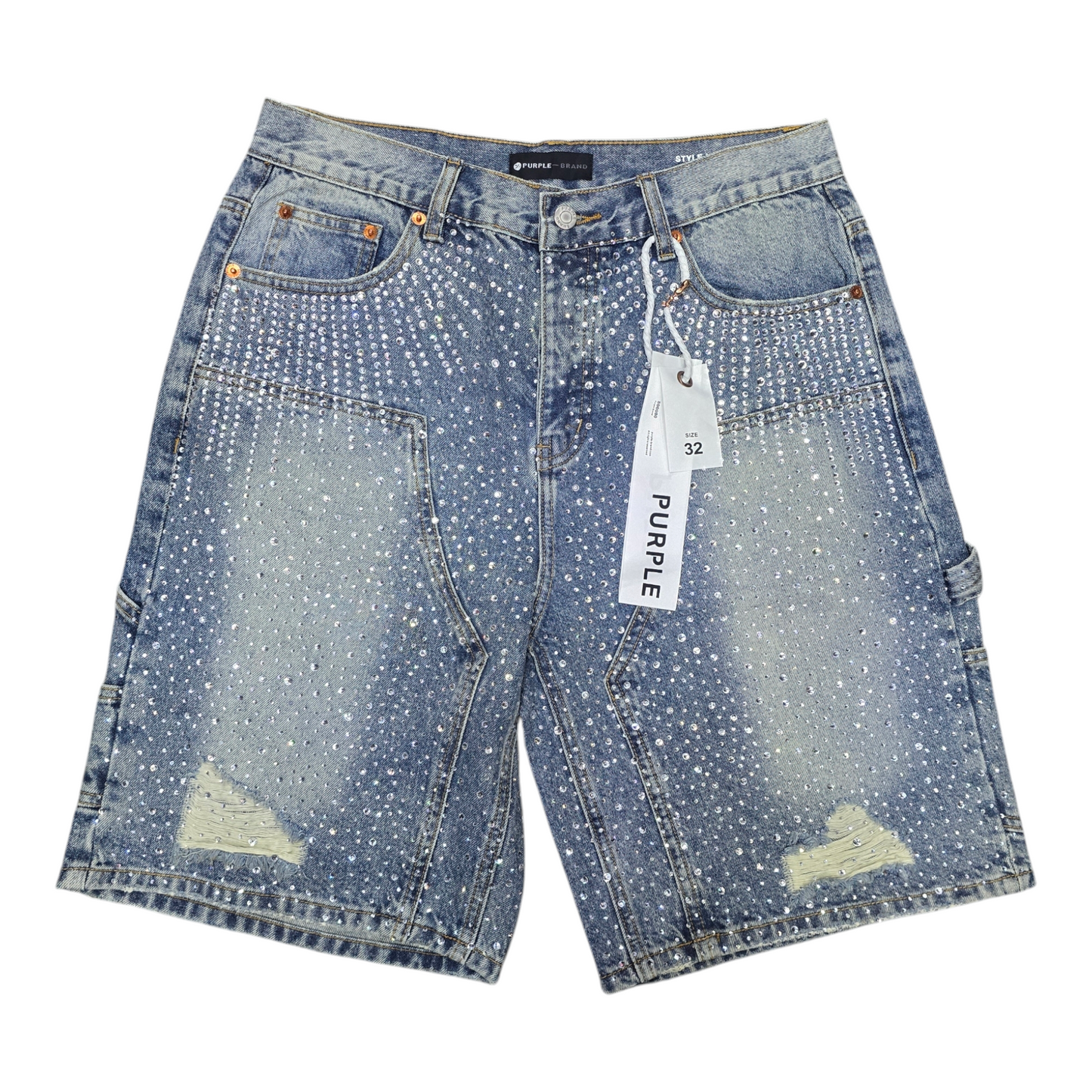Purple Shorts Rhinestone Jeans