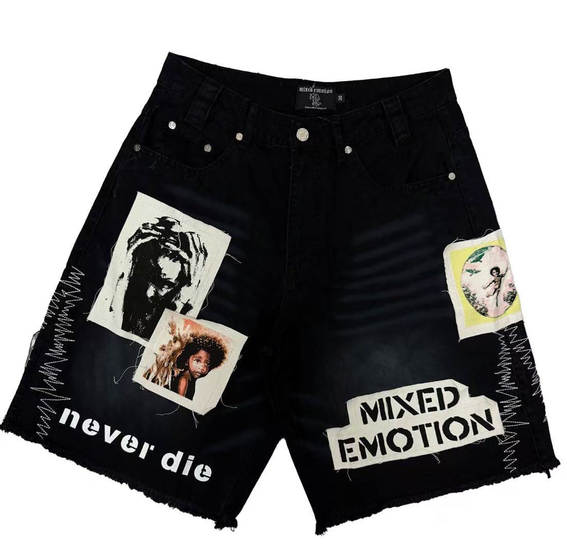 Mixed Emotion Black Jeans Shorts