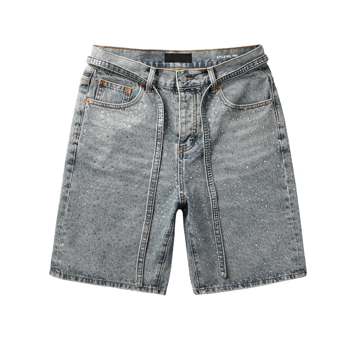 Purple Blue Rhinestone Jeans Shorts