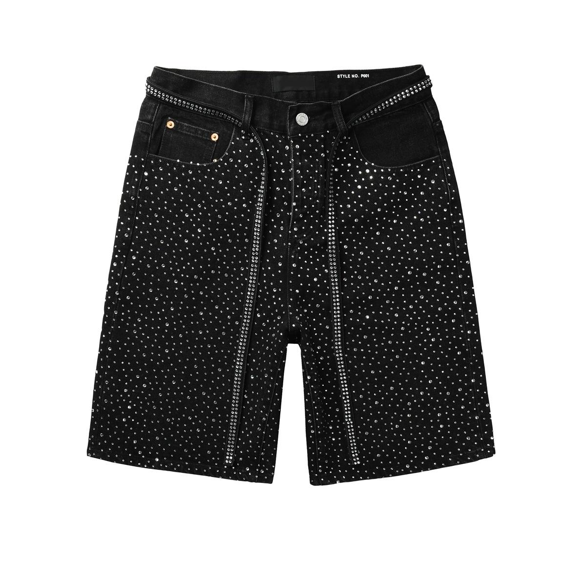 Purple Black Rhinestones Jeans Shorts